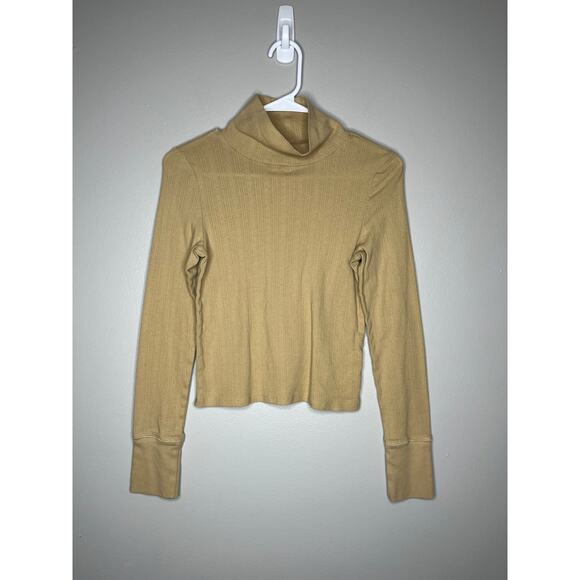 American Eagle Beige Turtleneck Long Basic Neutral Sleeve Top Small - Picture 1 of 3